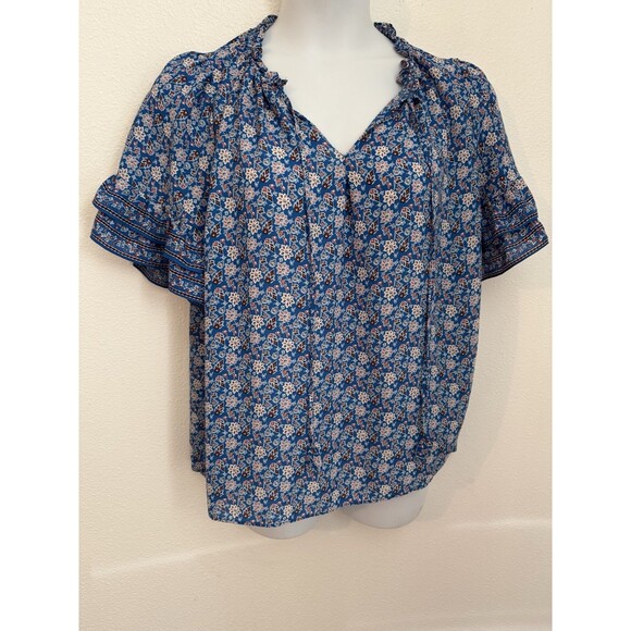 Max Studio Women’s Peasant Top Size 1x Boho Short Sleeve Floral Cottage EUC - Picture 1 of 6